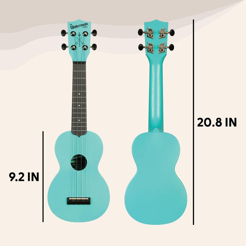 Kala Recycled Soprano Waterman Ukulele Durable, Travel-Ready Instrument - Glow-in-the-Dark Aqua Mist - Image 3